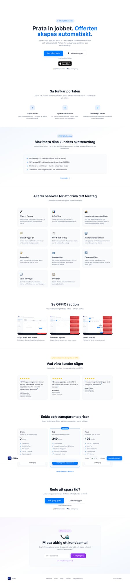 OFFIX Pricing – gratis, pro och team-planer